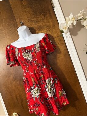 Lily Rose Red Floral Off-Shoulder Mini Dress